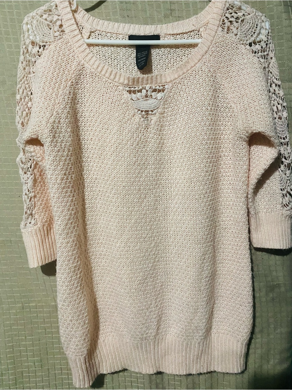 Sweater Project Crochet-Detail Scoop Neck Sweater in Creamy Peach color